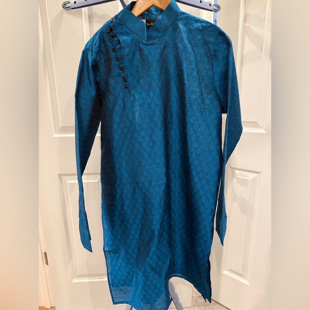 Teal Long Sleeve Kurta with Button Detail